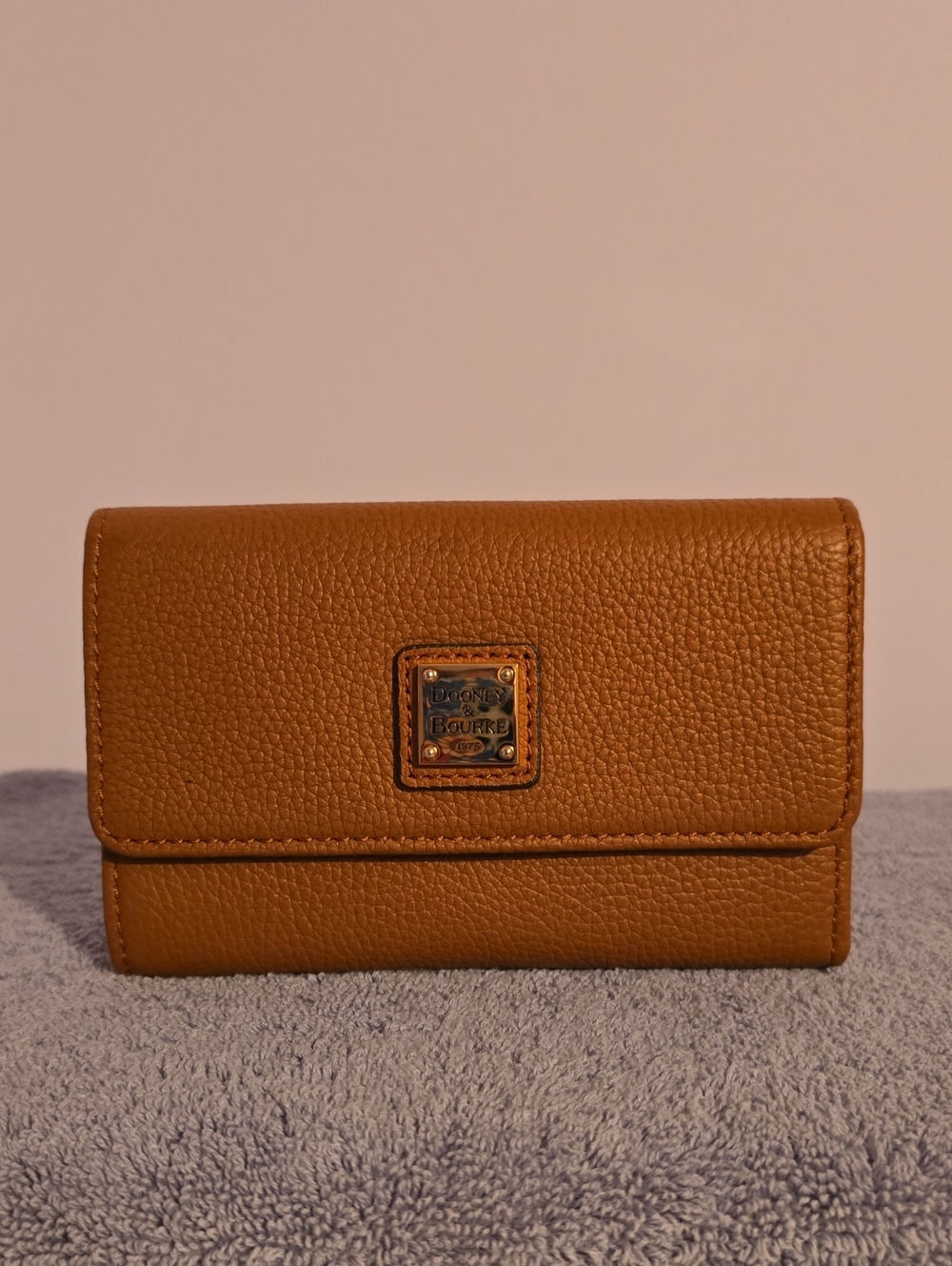 Dooney & Bourke Cognac Pebbled Leather Wallet with Gold Plaque
